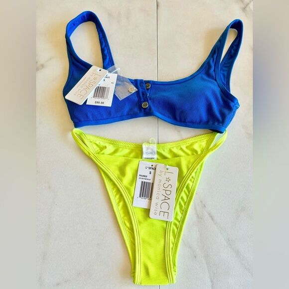 l*space Other - Nwt l*space button ribbed high waist green blue bikini set